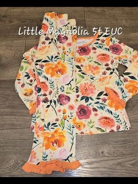 Girls Floral Ruffle Set - Cream with Orange & Pink Flowers